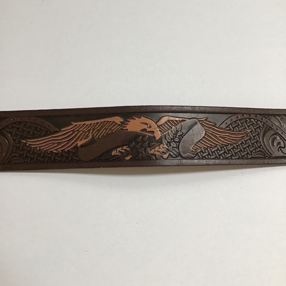 Wrangler EAGLE Leather Belt SZ 46 Western Men Embossed 100% Brown Tan Rodeo NEW - Picture 5 of 15